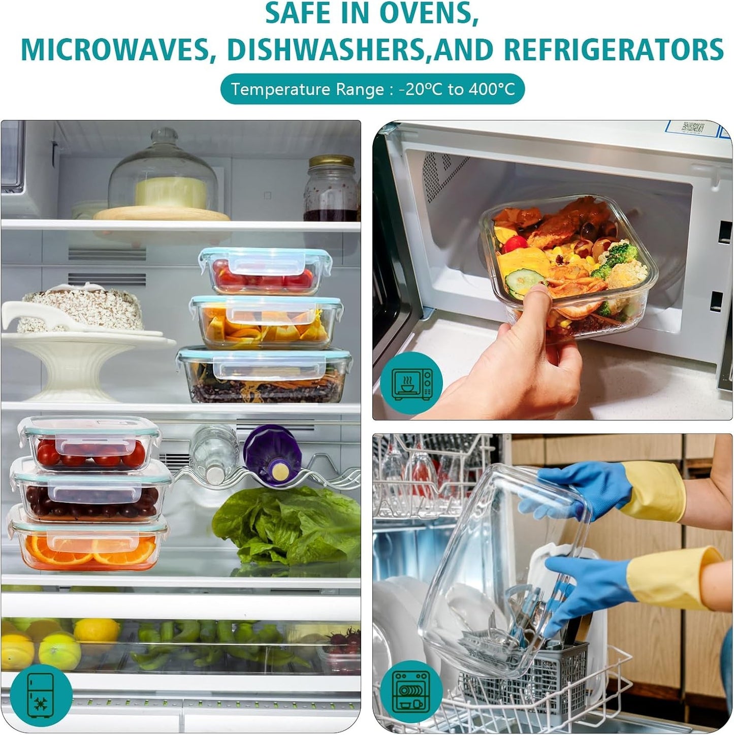 Feshory 5 Pack 370ml Airtight Glass Food Storage Containers with Lids NEW