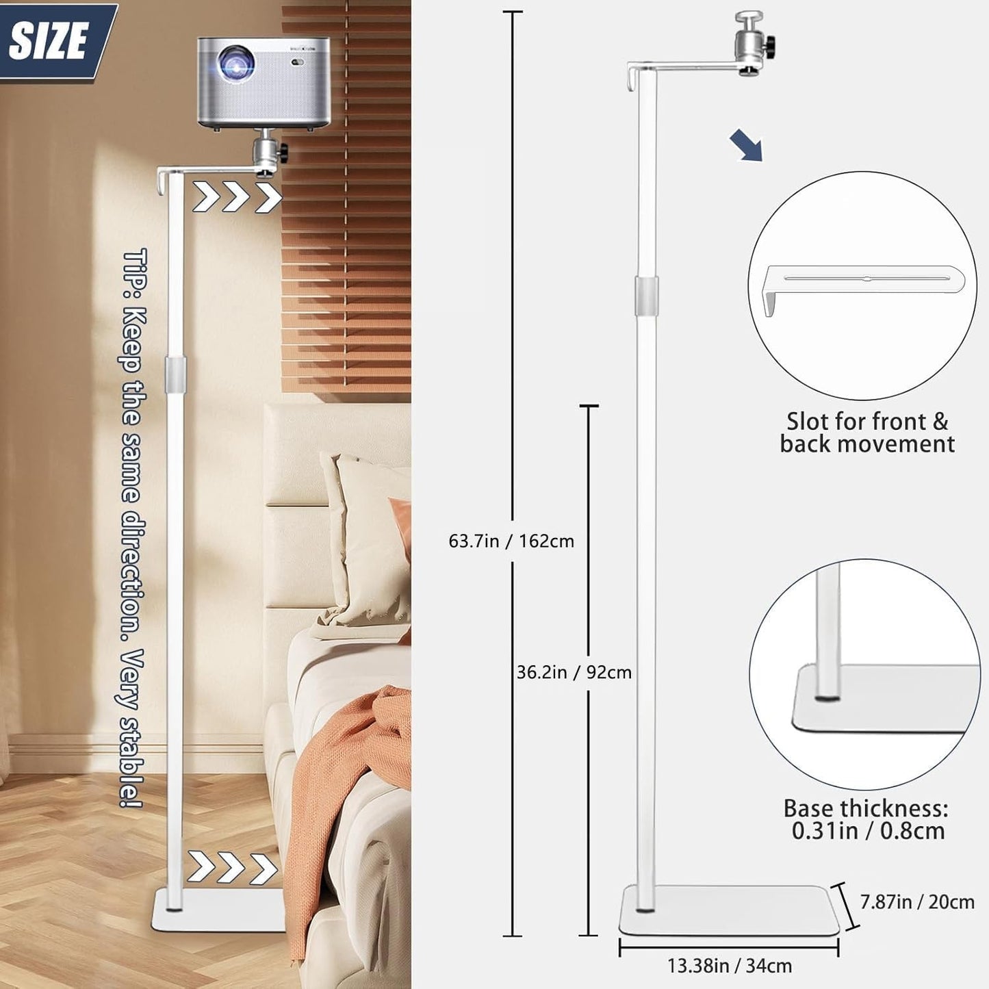2-Be-Best Adjustable Projector Mount Stand 36-63in for Bed Sofa NEW