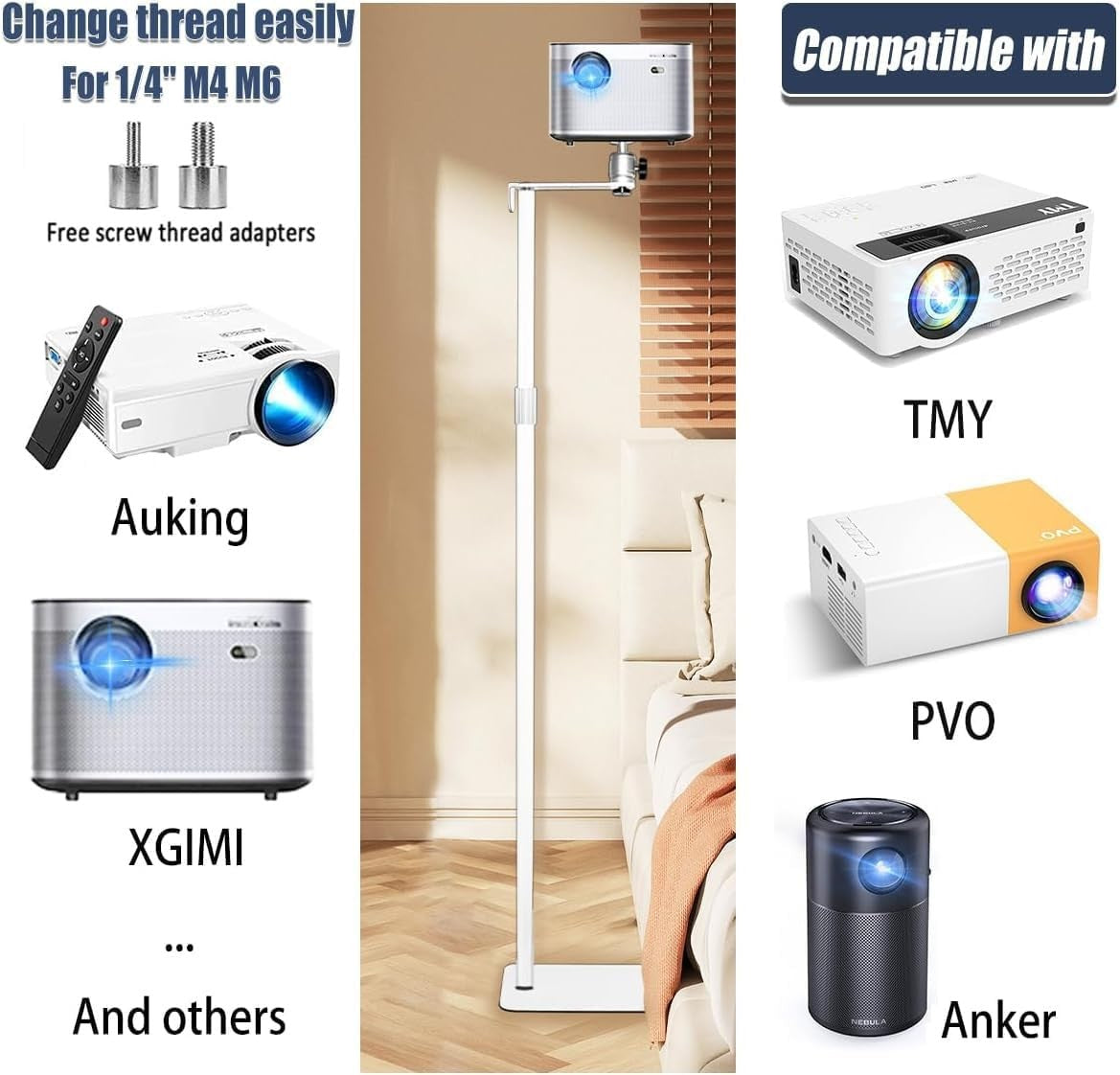 2-Be-Best Adjustable Projector Mount Stand 36-63in for Bed Sofa NEW