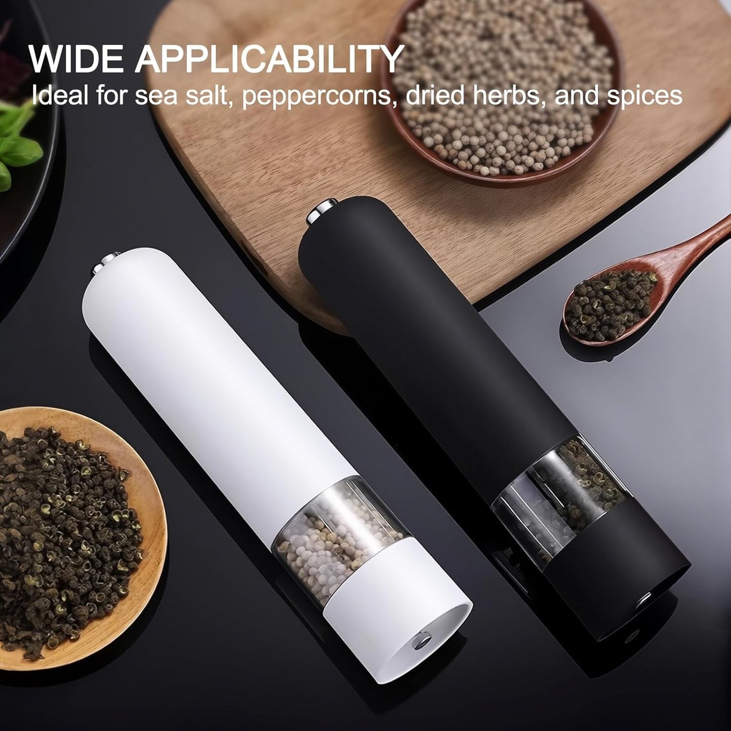 ONEIN Electric Salt and Pepper Grinder Set with Adjustable Ceramic Core