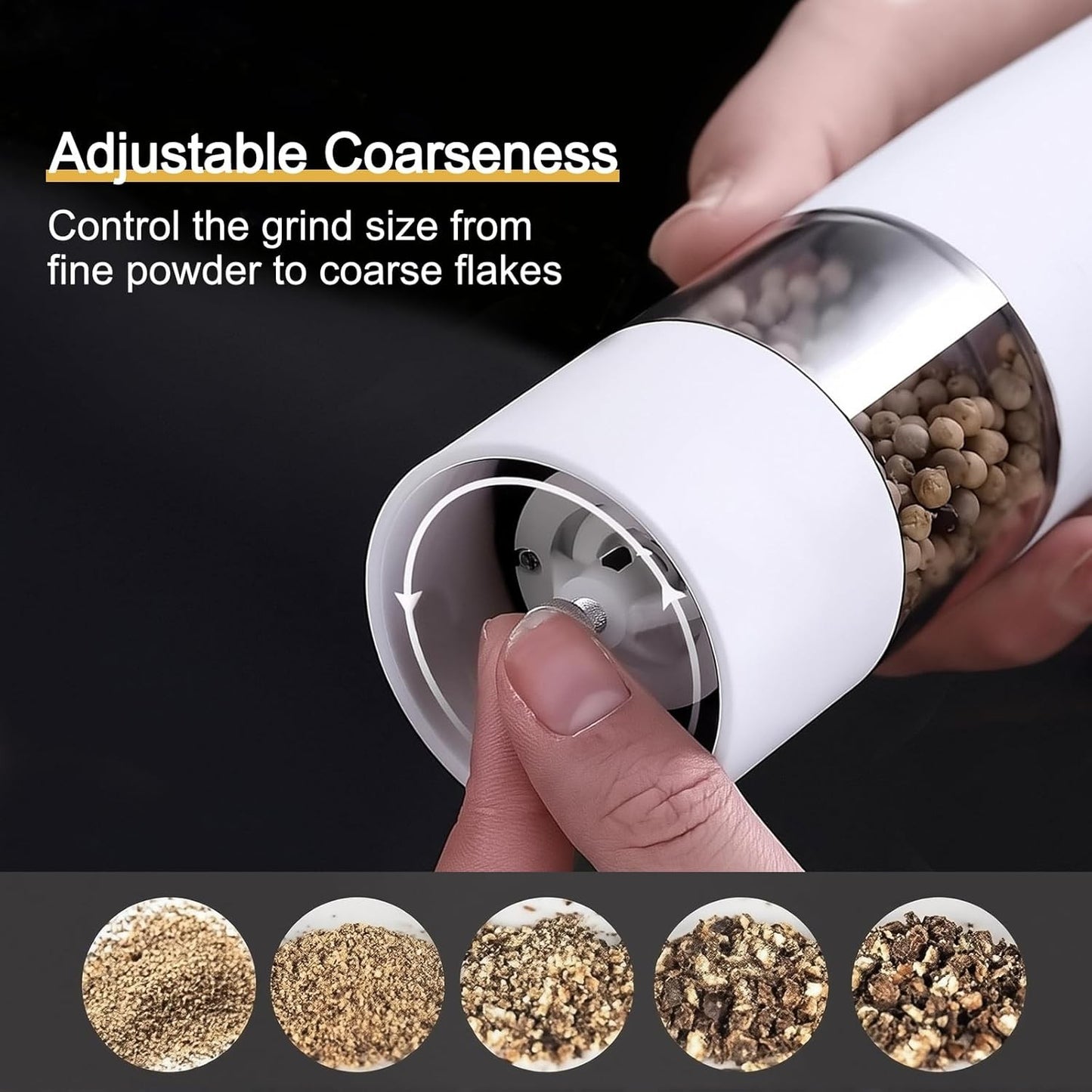 ONEIN Electric Salt and Pepper Grinder Set with Adjustable Ceramic Core