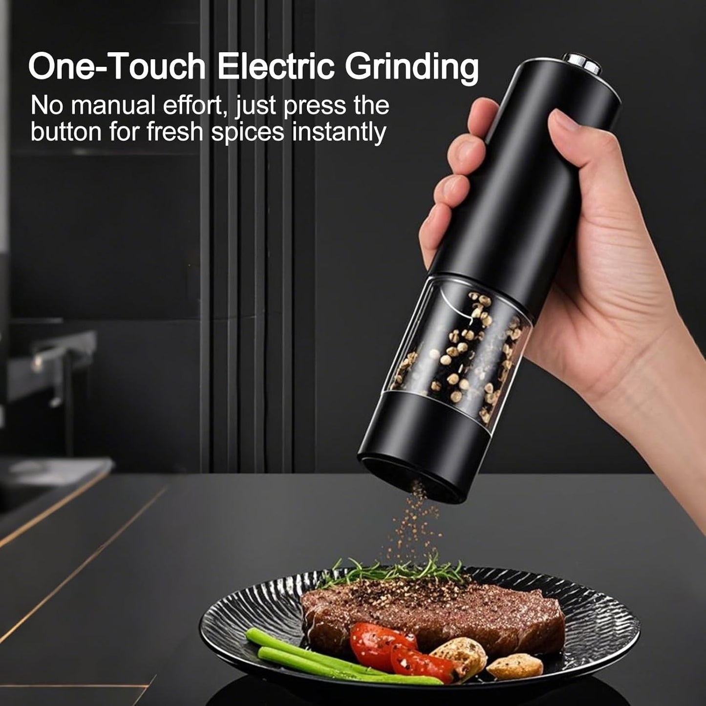 ONEIN Electric Salt and Pepper Grinder Set with Adjustable Ceramic Core
