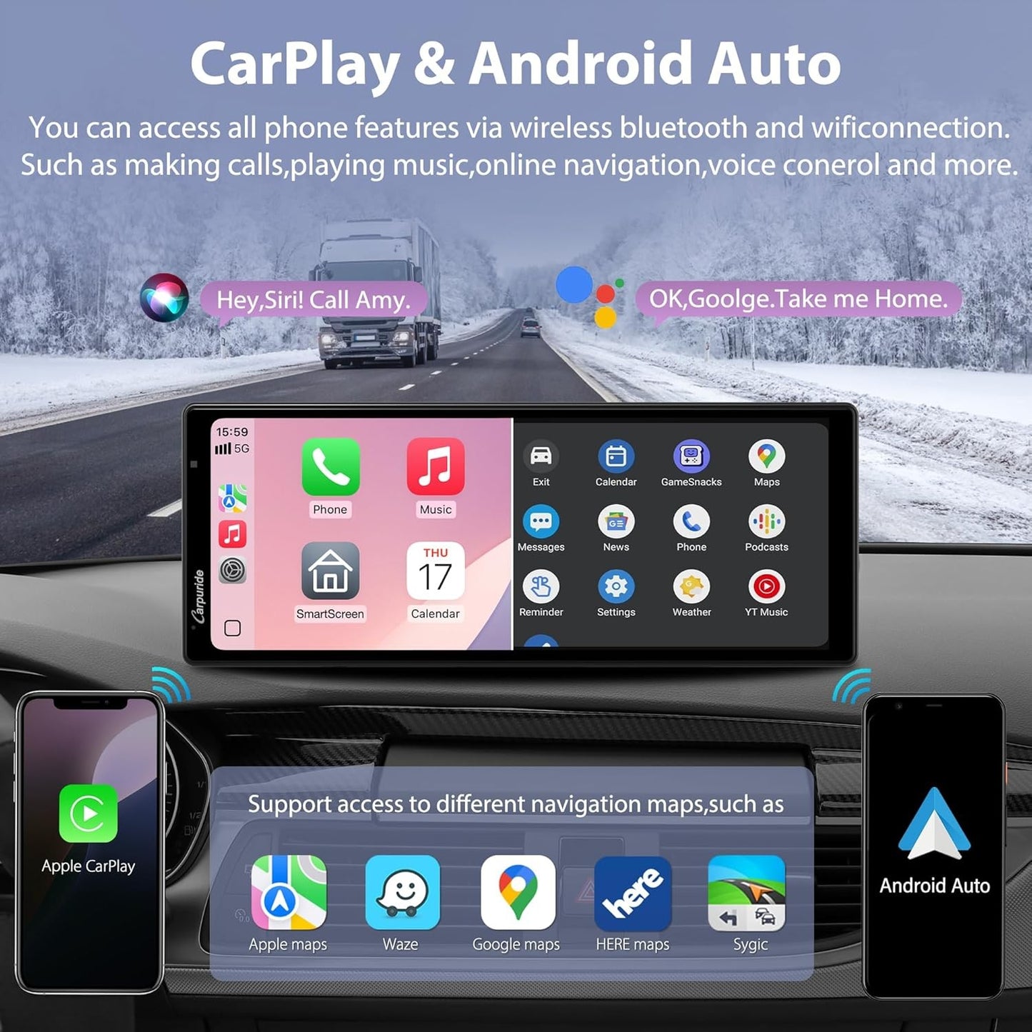 CARPURIDE W904 Wireless Carplay & Android Auto Dash Cam IPS Touch 10.26 Inch