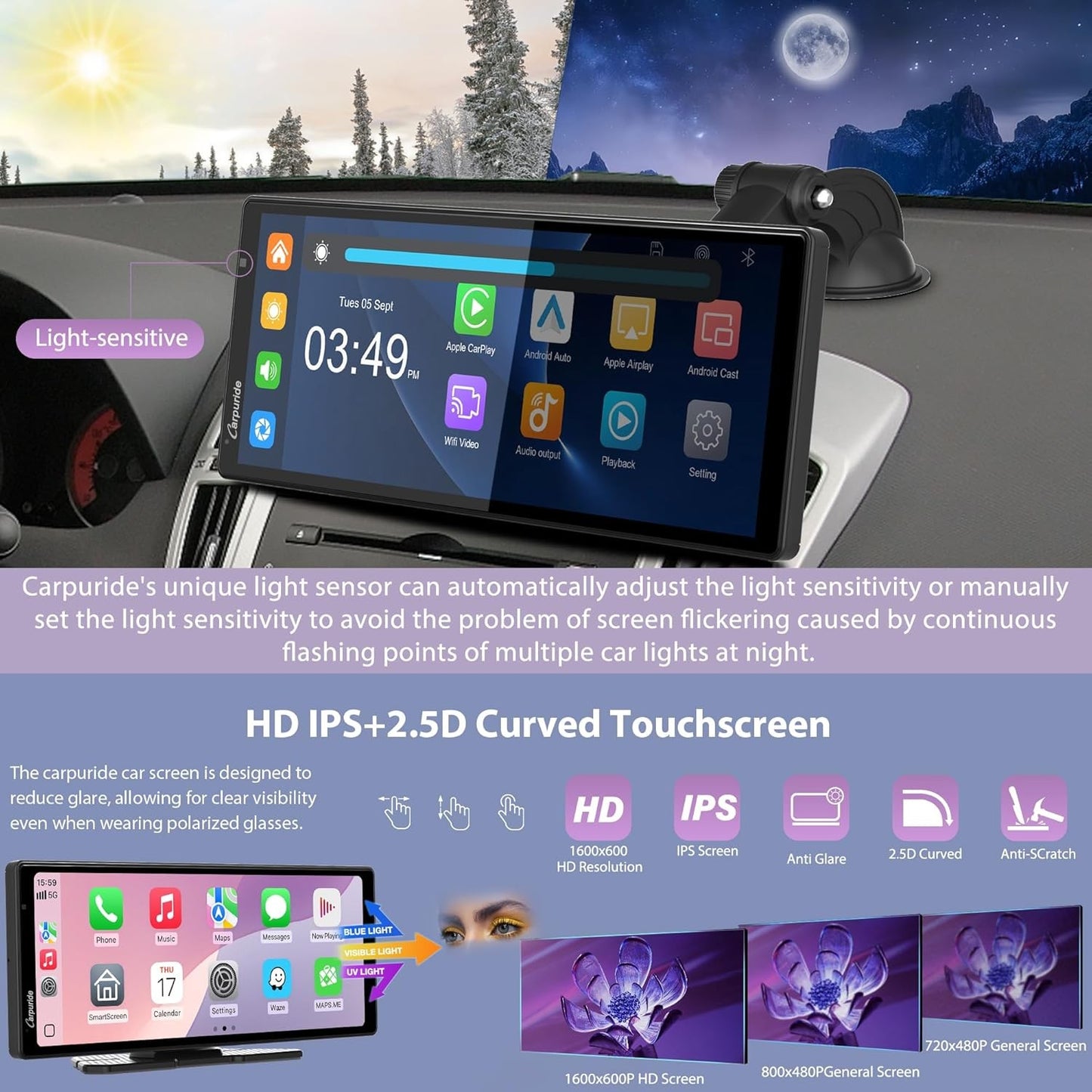 CARPURIDE W904 Wireless Carplay & Android Auto Dash Cam IPS Touch 10.26 Inch