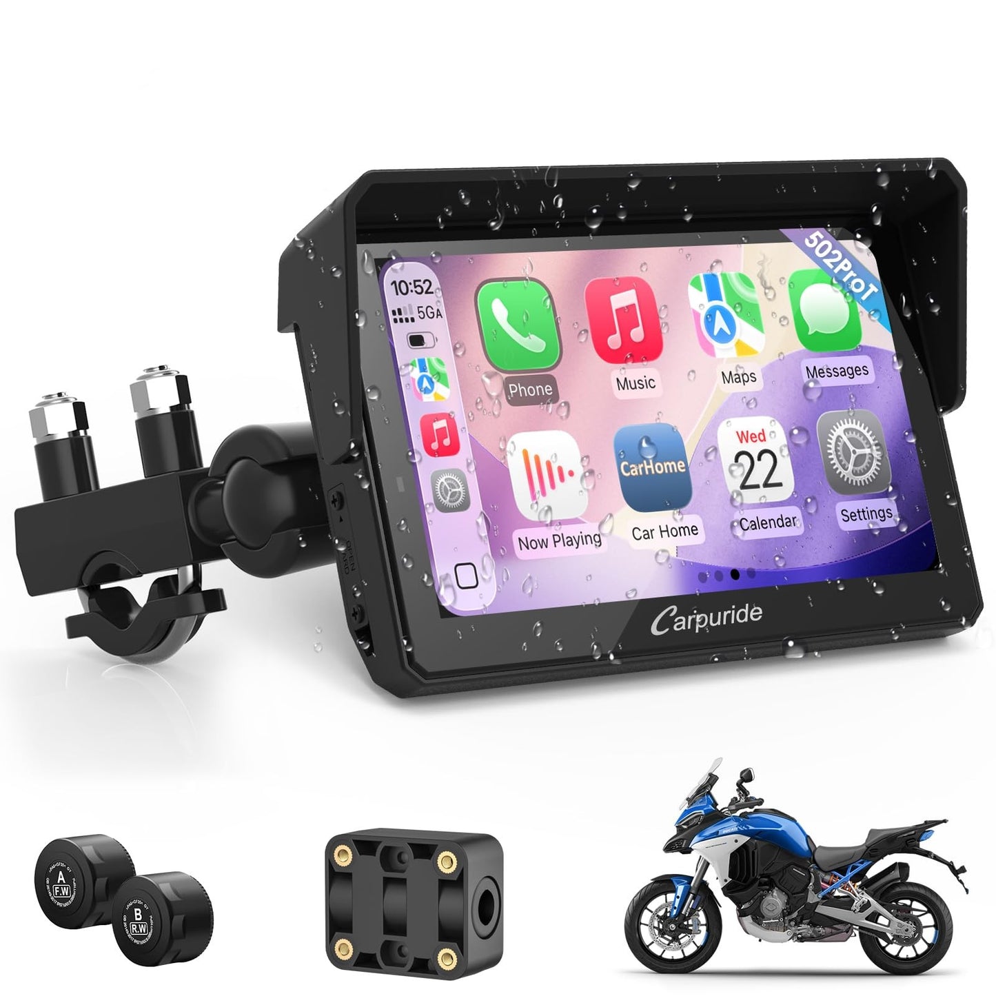 CARPURIDE W502TPRO 5" Waterproof GPS Navigation for Motorbike Music Intercom