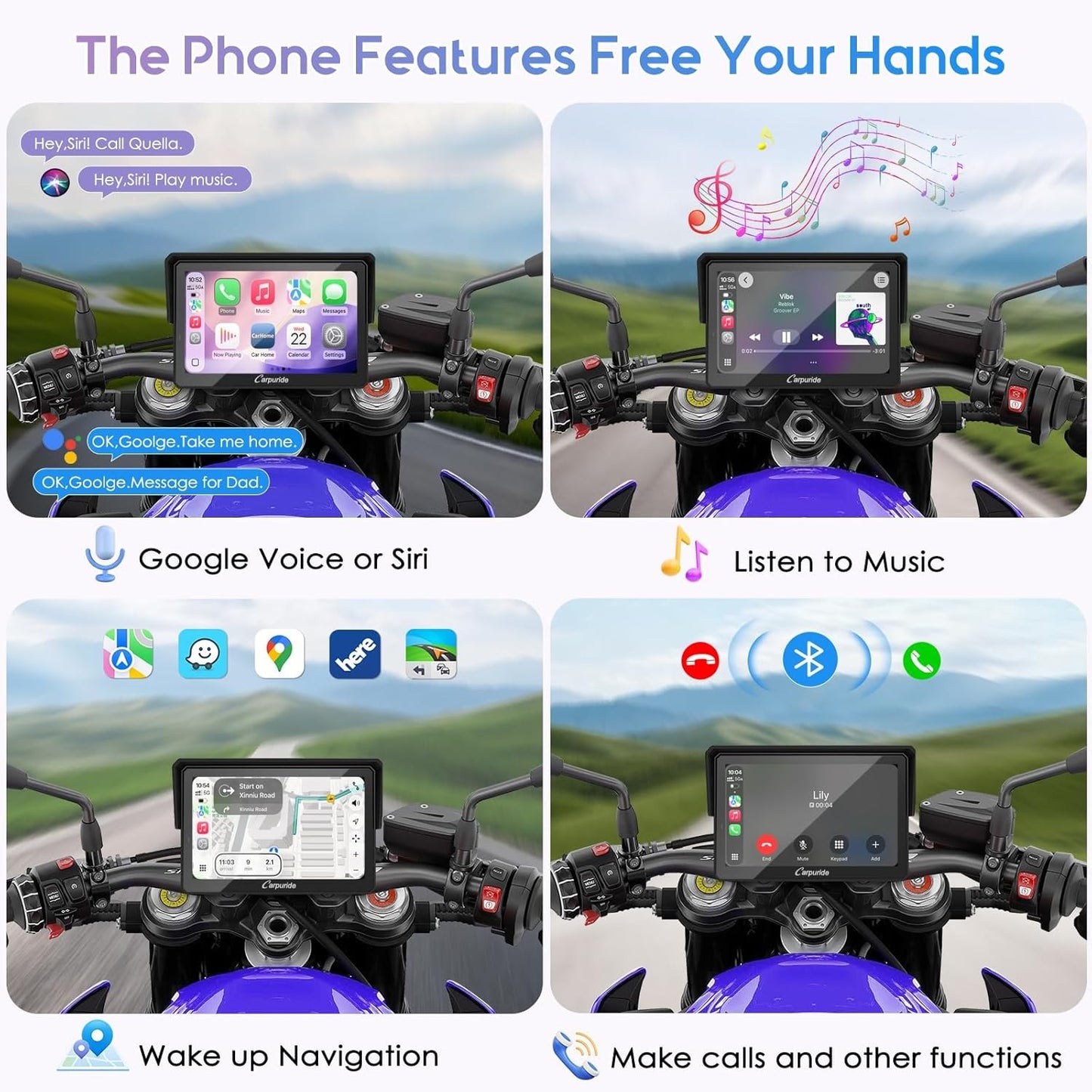 CARPURIDE W502TPRO 5" Waterproof GPS Navigation for Motorbike Music Intercom