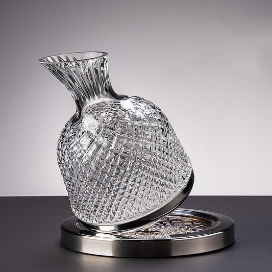 Frafuo 1.5L Spinning Wine Decanter Set with Stainless Steel Base NEW