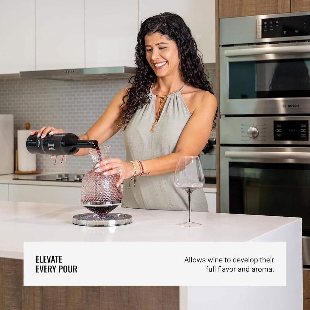 Frafuo 1.5L Spinning Wine Decanter Set with Stainless Steel Base NEW