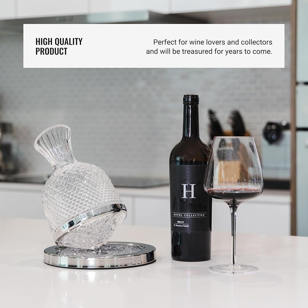 Frafuo 1.5L Spinning Wine Decanter Set with Stainless Steel Base NEW
