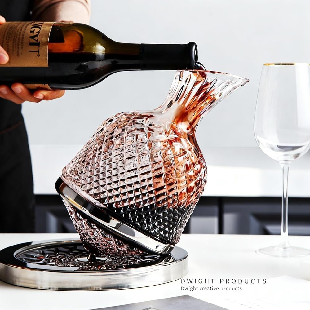 Frafuo 1.5L Spinning Wine Decanter Set with Stainless Steel Base NEW