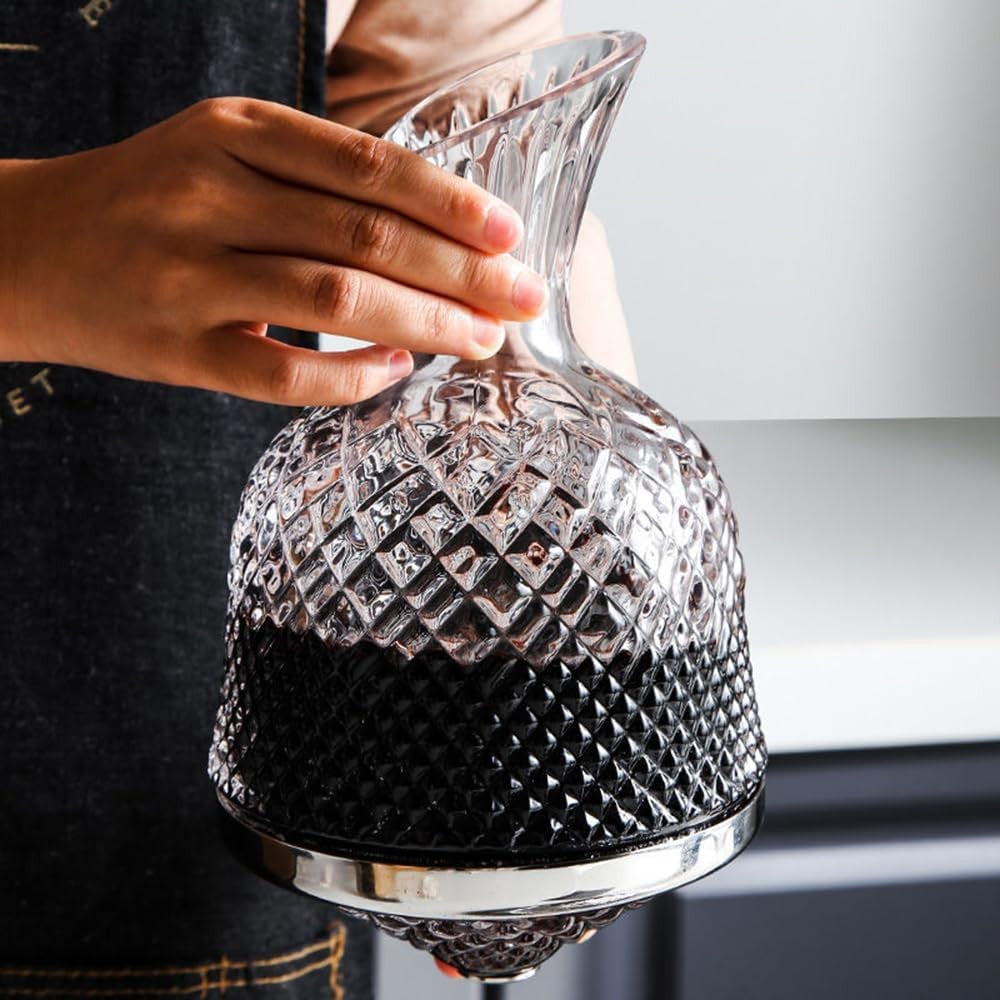 Frafuo 1.5L Spinning Wine Decanter Set with Stainless Steel Base NEW