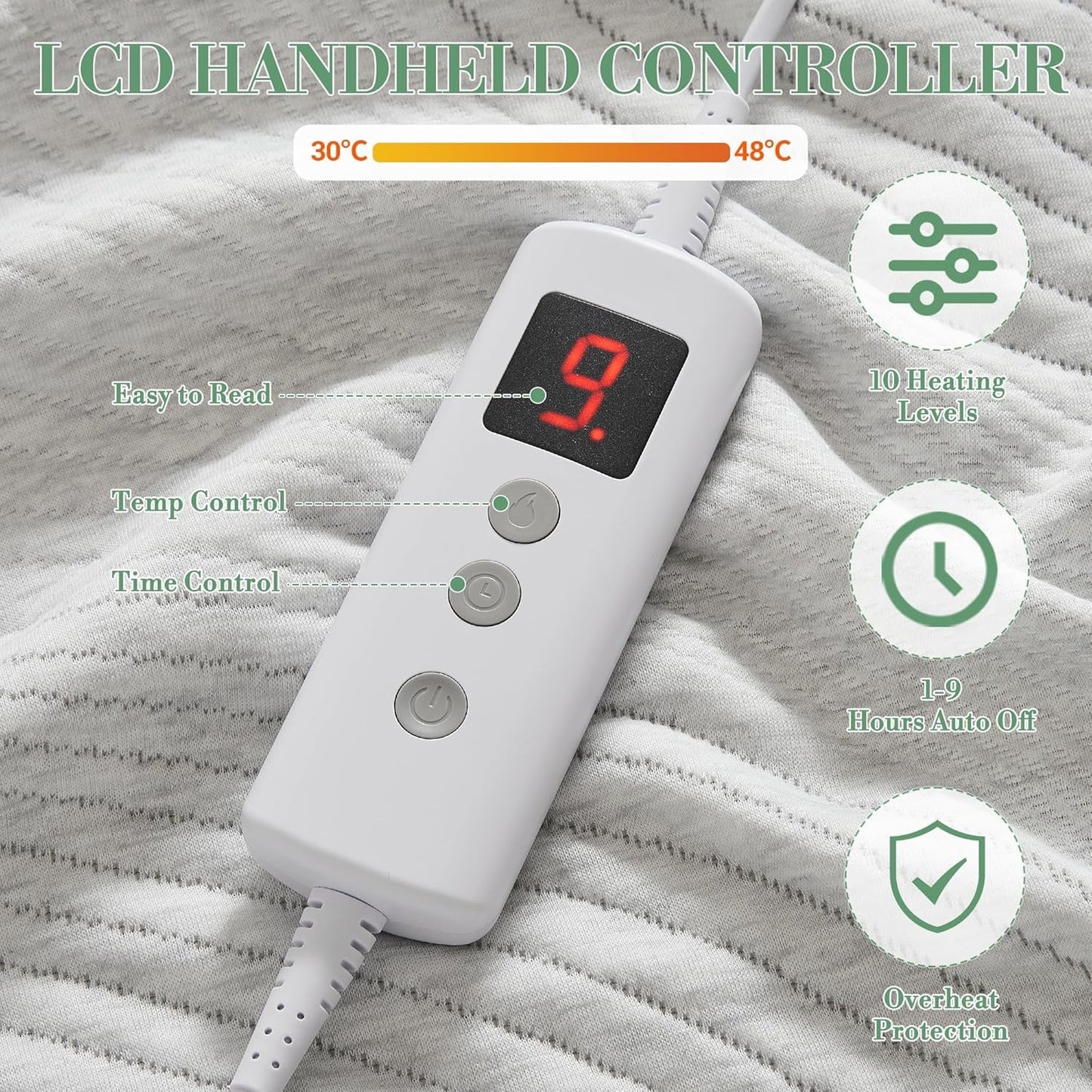 Garvee Dual Control Heated Electric Blanket King Size 180x200 cm Light Grey