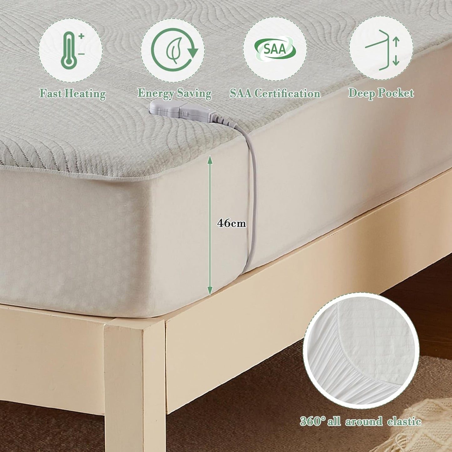 Garvee Dual Control Heated Electric Blanket King Size 180x200 cm Light Grey