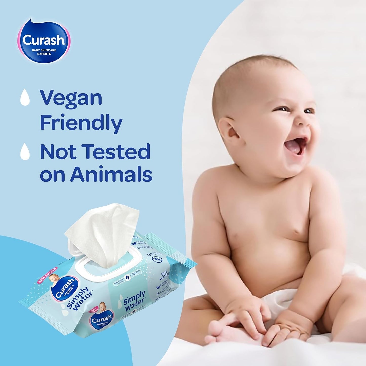 Curash Simply Water Baby Wipes 99% Purified 6x80 Packs 480 Super Thick Wipes NEW