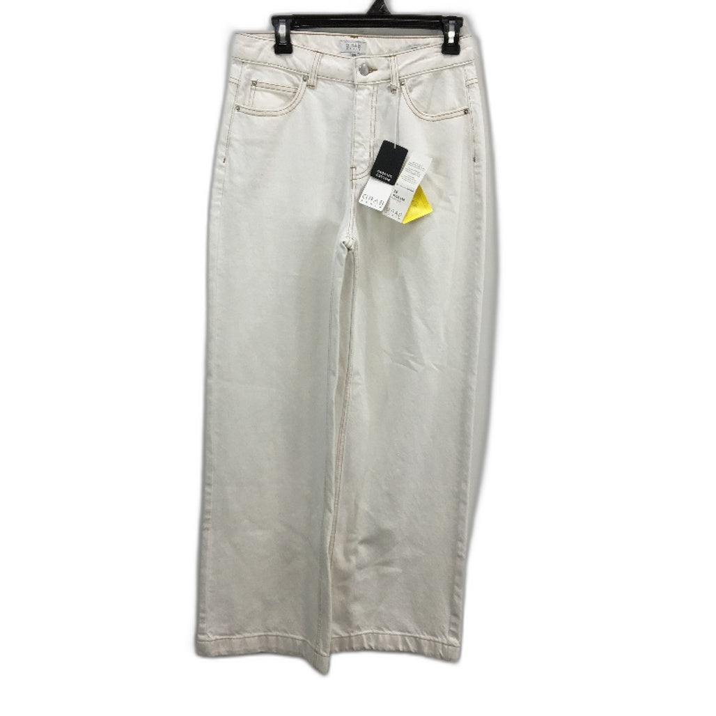 Grab Denim Organic Cotton Blend Wide Leg Ecru White Jeans Ladies Size 26 NEW