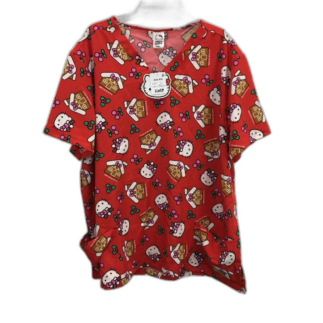 Hello Kitty Christmas Gingerbread Red Medical Scrub Top Ladies Size 4XL NEW