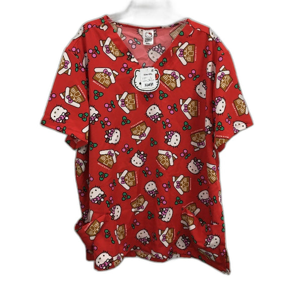 Hello Kitty Christmas Gingerbread Red Medical Scrub Top Ladies Size 4XL NEW