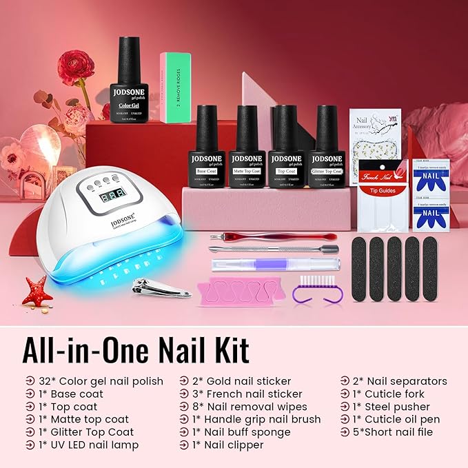 JODSONE 32 Colours Gel Nail Polish with UV Light Manicure Tool Art Kit NEW