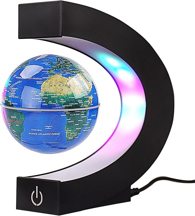 LED Light Magnetic Globe Floating in Mid Air with Black C Shape Frame Base NEW