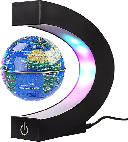 LED Light Magnetic Globe Floating in Mid Air with Black C Shape Frame Base NEW