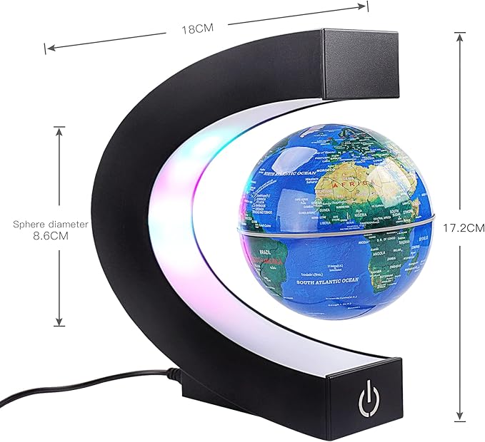 LED Light Magnetic Globe Floating in Mid Air with Black C Shape Frame Base NEW