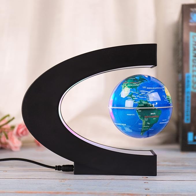 LED Light Magnetic Globe Floating in Mid Air with Black C Shape Frame Base NEW