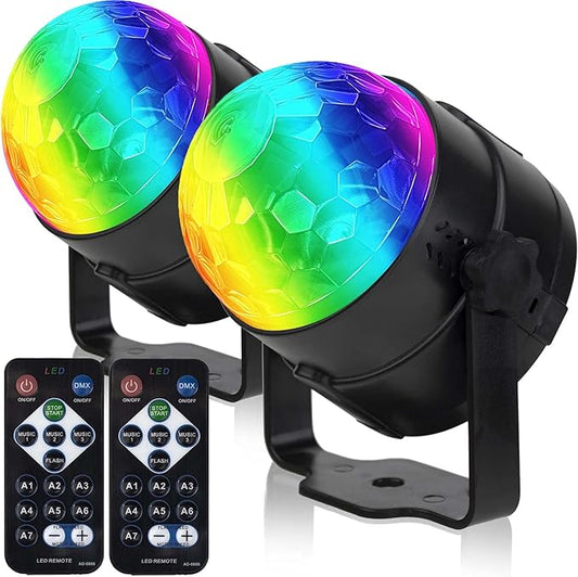 2 Pack Remote Controlled Portable Mini RGB Disco USB Party Lights NEW