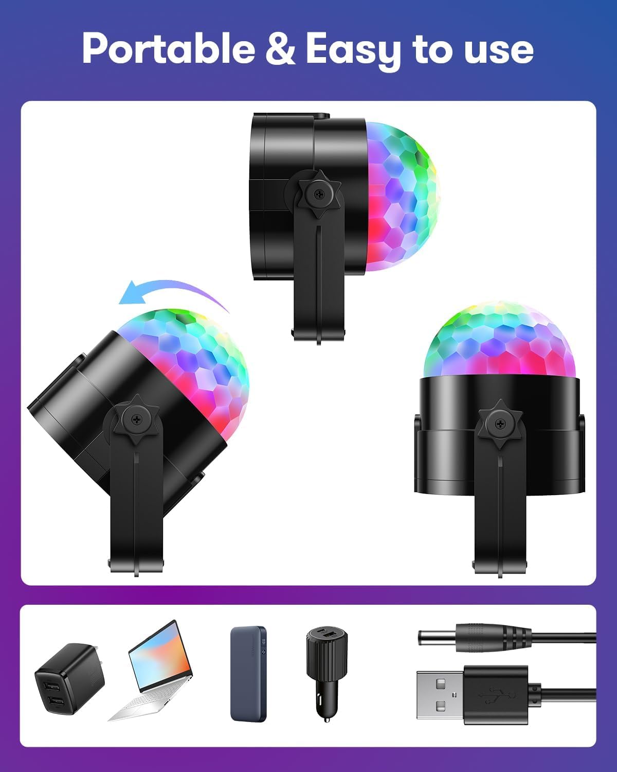 2 Pack Remote Controlled Portable Mini RGB Disco USB Party Lights NEW