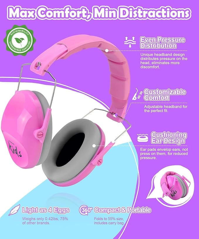PROHEAR 28dB Noise Reduction Ear Protection Safety Earmuffs in Pink NEW