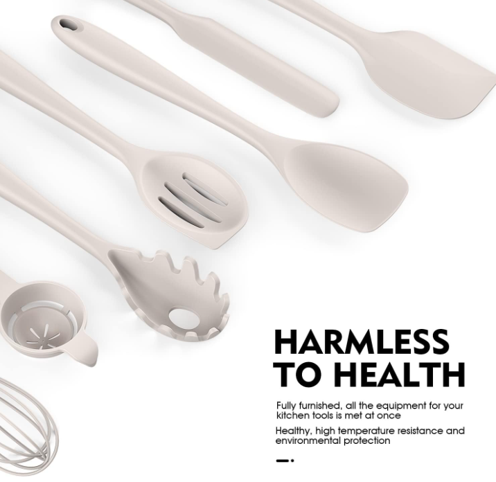 15 Piece Khaki Heat Resistant Silicone Cooking Utensils with Holder NEW