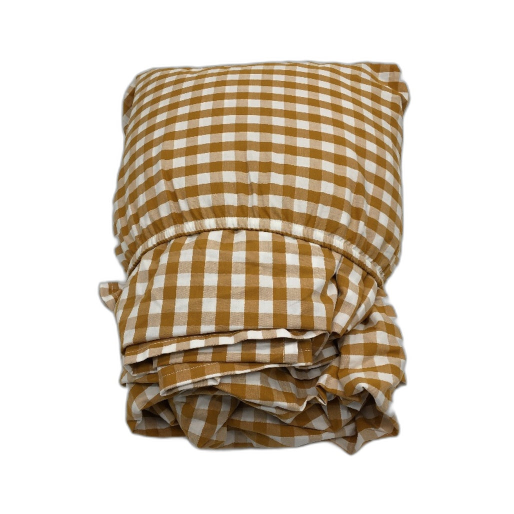 Target Amber Gingham Brown Fitted and Ruffle Flat Sheets Size QUEEN NEW
