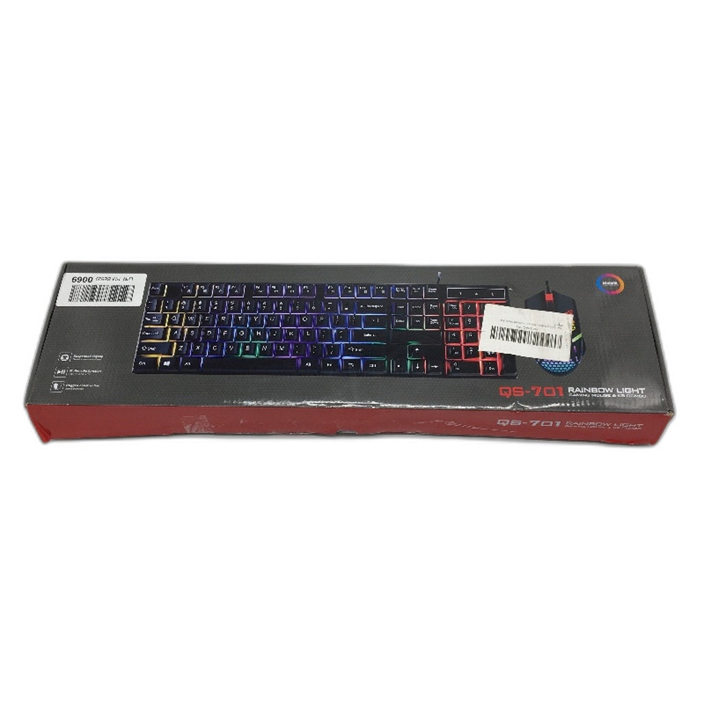 QS-701 Rainbow Light Gaming Membrane Keyboard and Mouse Combo Set in Black NEW