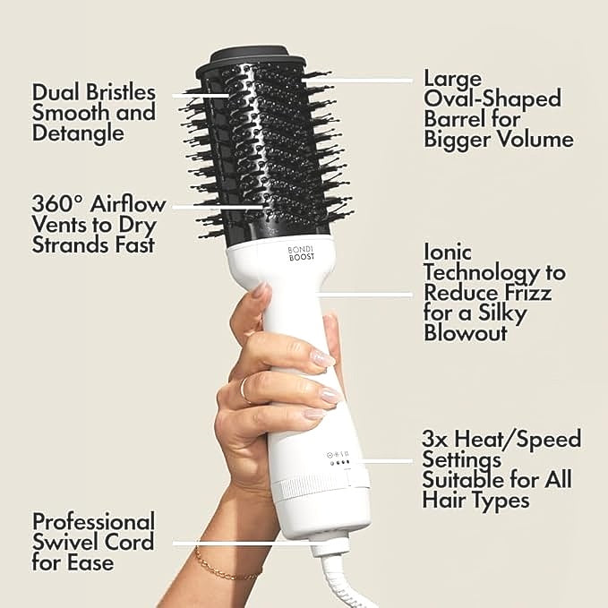 BondiBoost 75mm Dual Bristle Volumising Heated Blowout Hair Brush NEW