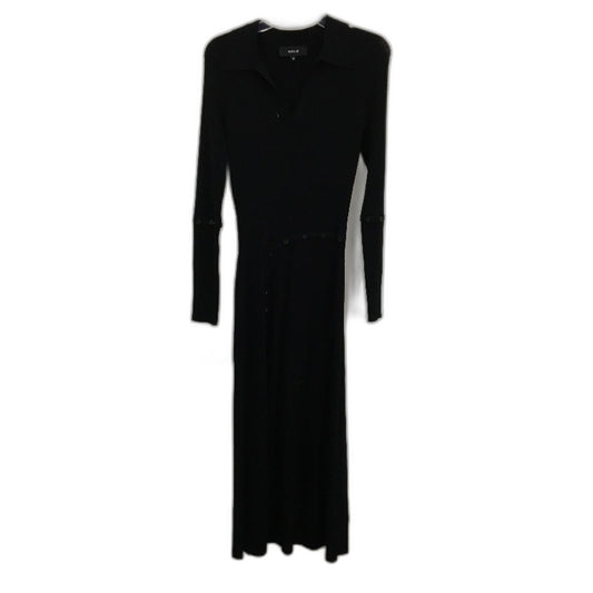 Basque Button Through Ribbed Knit Black Midi Dress Ladies Size Small NEW
