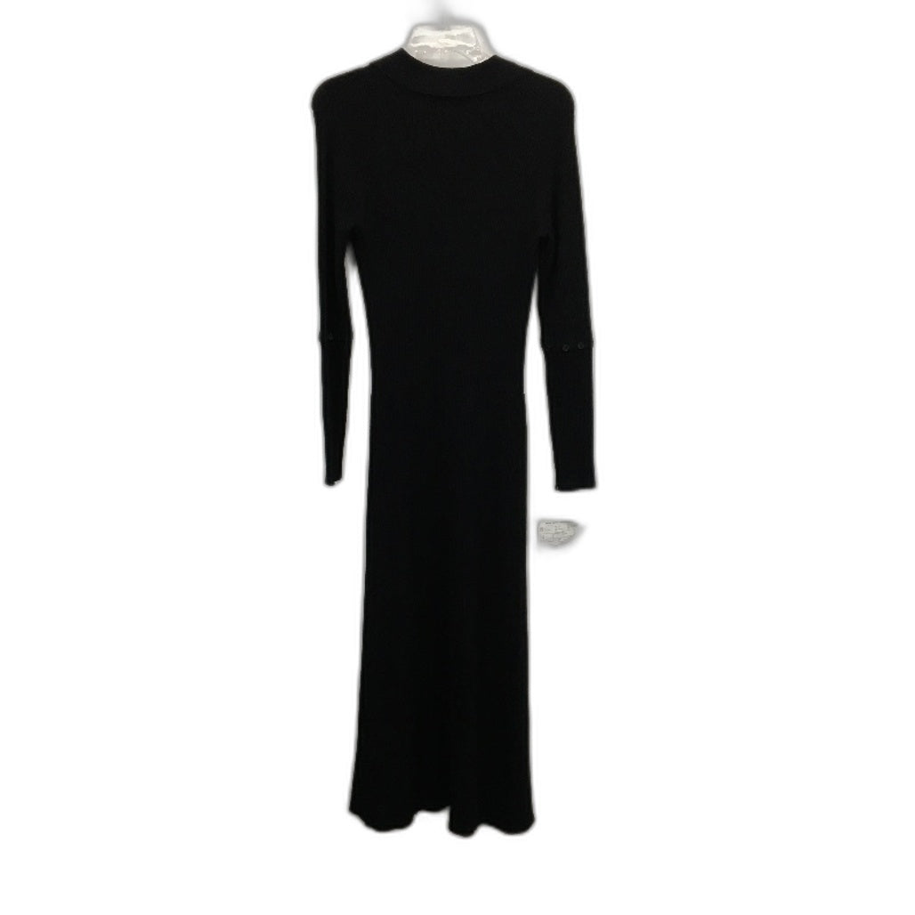 Basque Button Through Ribbed Knit Black Midi Dress Ladies Size Small NEW