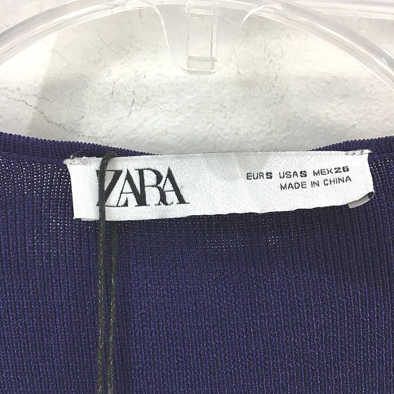 Zara Rib Knit Wrap Top Navy Mid Sleeve Wide Leg Jumpsuit Ladies Size Small