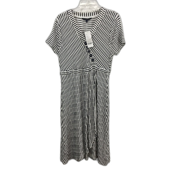 French Connection Button Detail Wrap White Navy Stripe Dress Ladies Size Medium