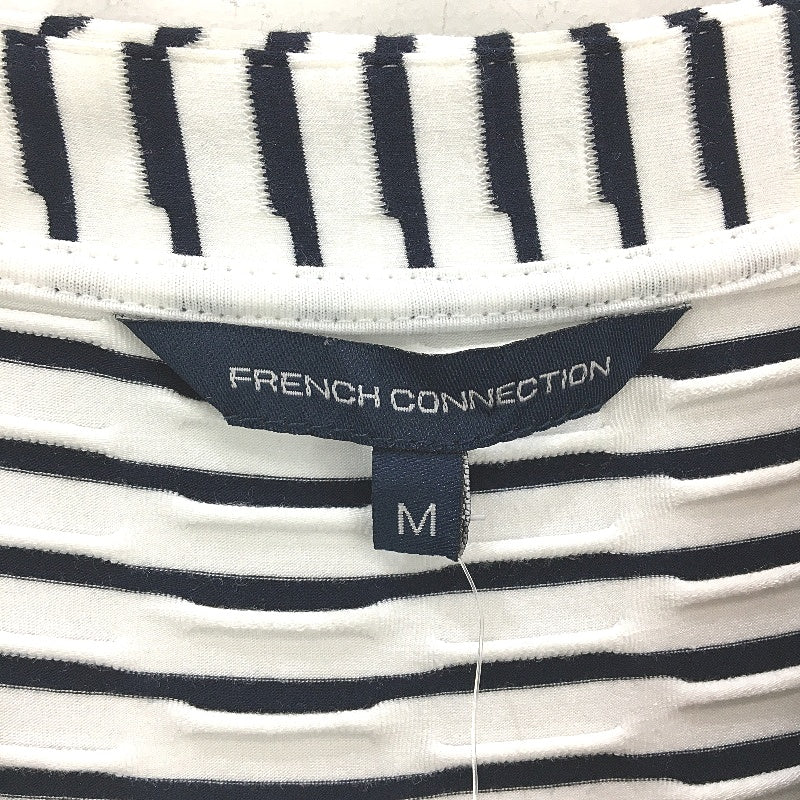 French Connection Button Detail Wrap White Navy Stripe Dress Ladies Size Medium
