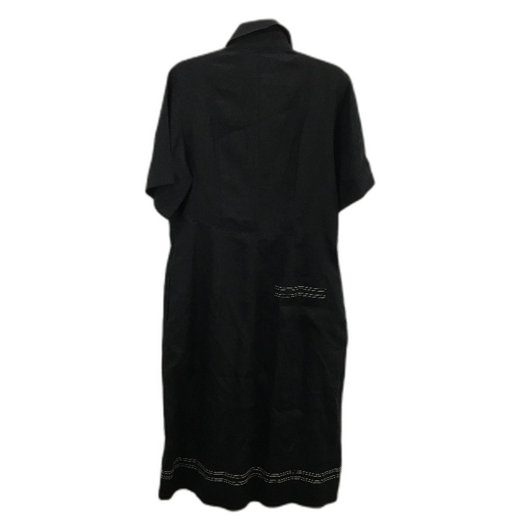 Lee Mathews Black Linen Collared Shortsleeve Midi Dress Ladies Size 3