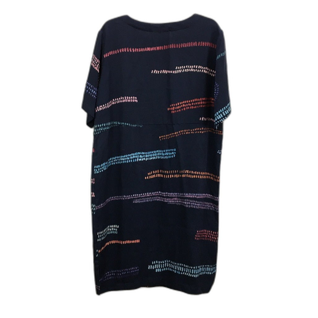 Nancy Bird Navy Blue Shortsleeve Stripe Pocketed Shift Dress Ladies Size Medium