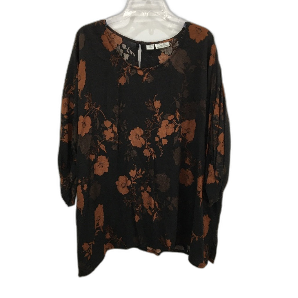 Free Love Oversized Loose Black Orange Floral Flowy Top Ladies One Size