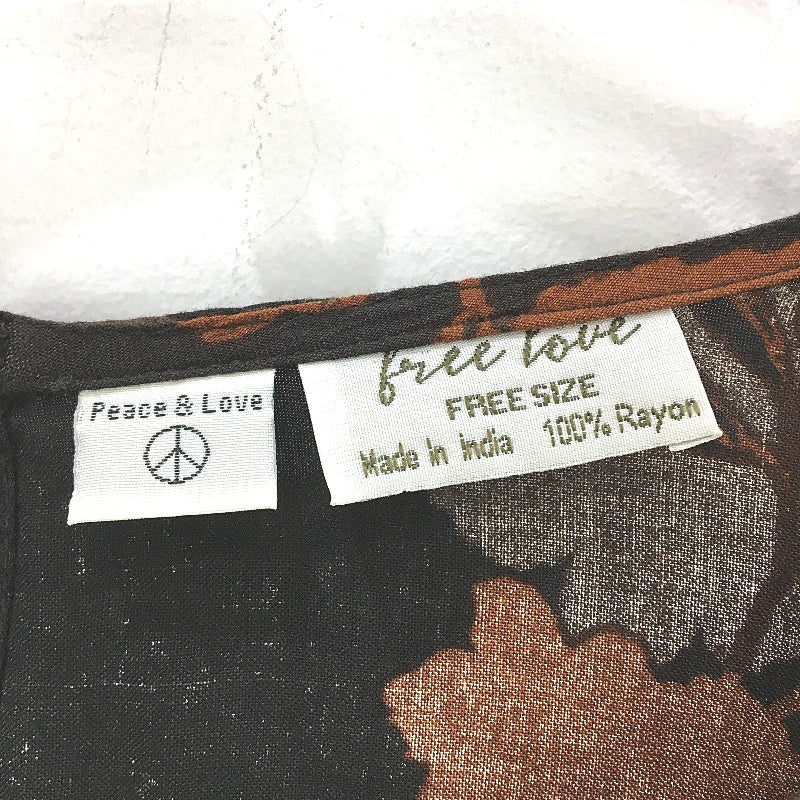 Free Love Oversized Loose Black Orange Floral Flowy Top Ladies One Size