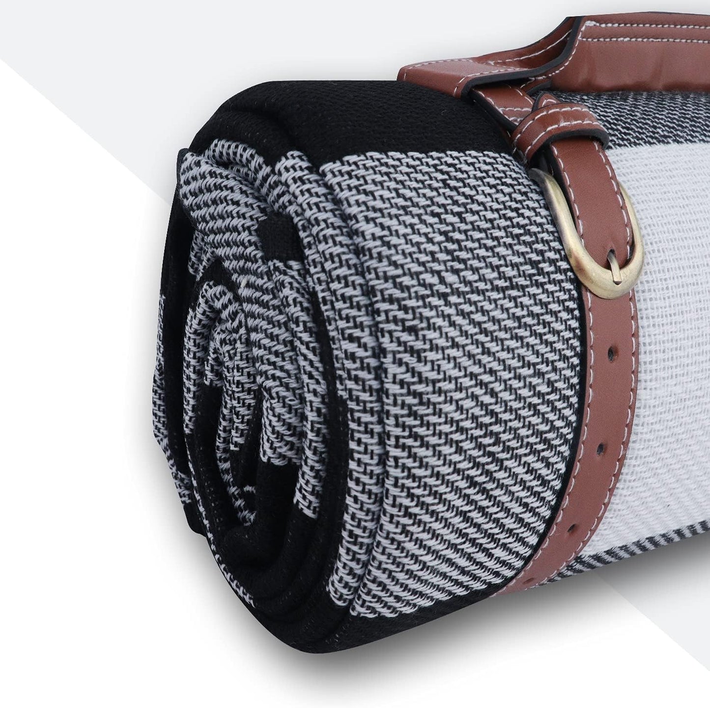 Goodsnetic 200cm Oversized Waterproof Black White Plaid Picnic Blanket NEW