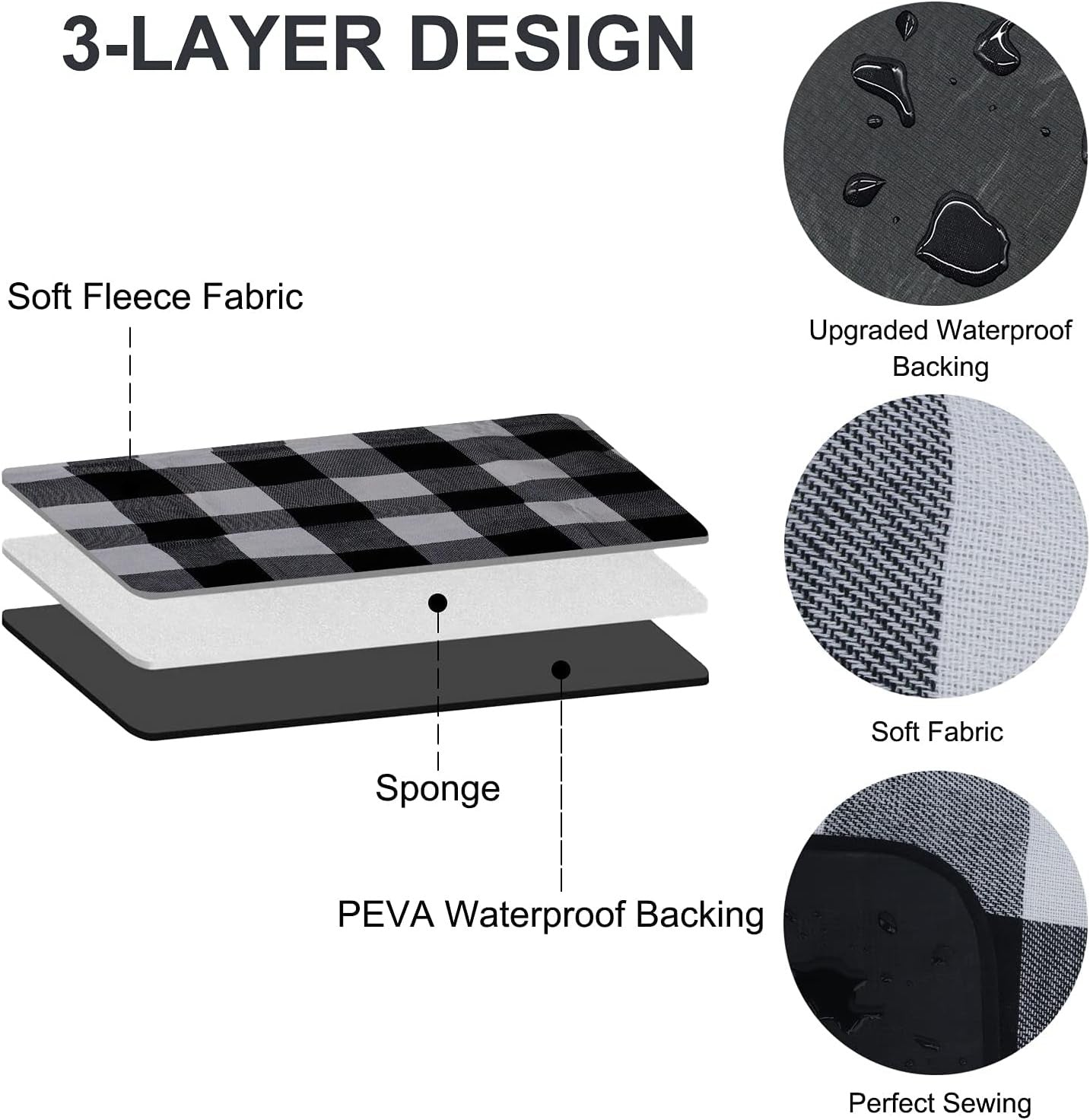 Goodsnetic 200cm Oversized Waterproof Black White Plaid Picnic Blanket NEW