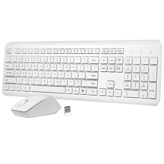 HUO JI CK622 Wireless Ergonomic Low Profile White Keyboard and Mouse Set NEW
