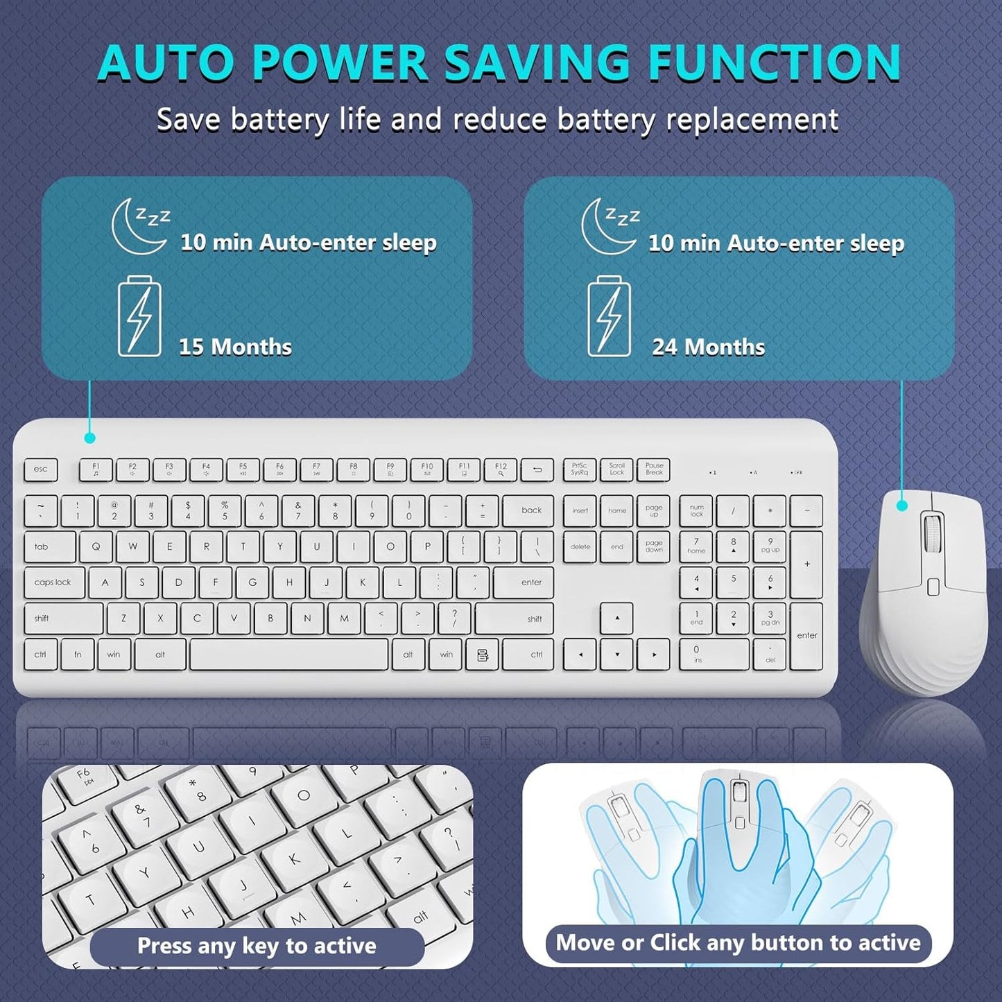 HUO JI CK622 Wireless Ergonomic Low Profile White Keyboard and Mouse Set NEW