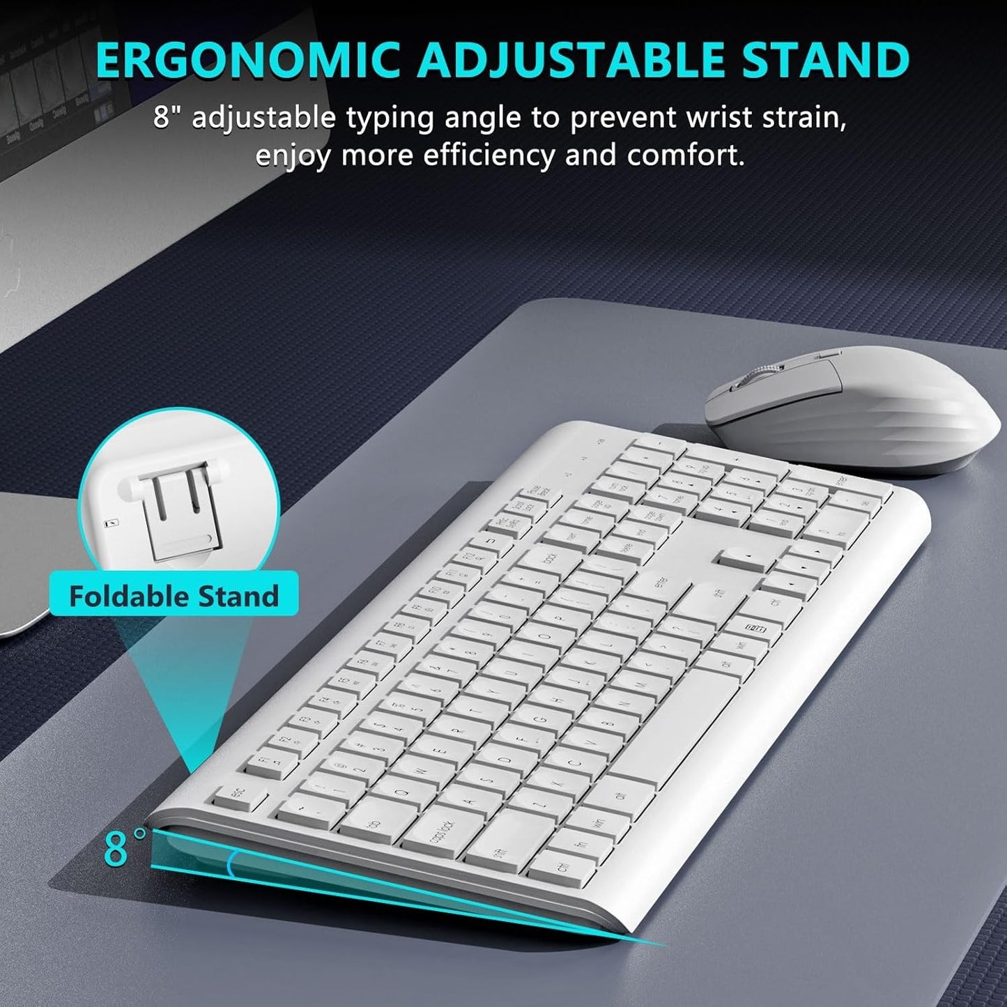 HUO JI CK622 Wireless Ergonomic Low Profile White Keyboard and Mouse Set NEW