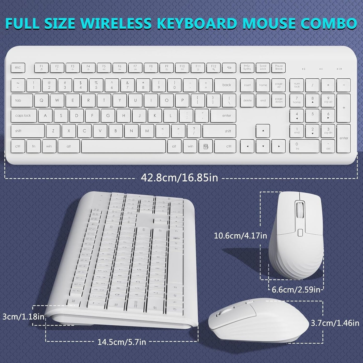 HUO JI CK622 Wireless Ergonomic Low Profile White Keyboard and Mouse Set NEW
