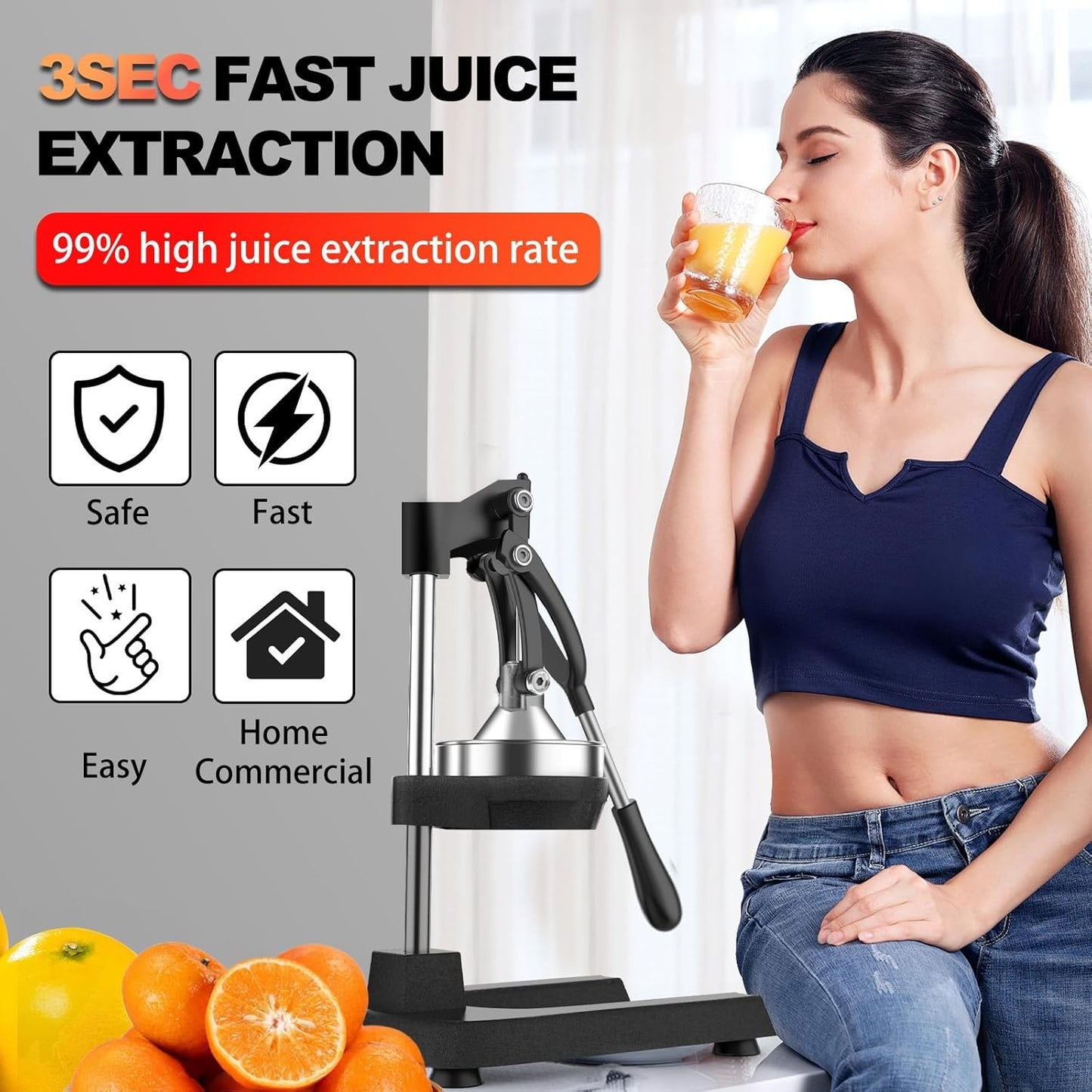 Industrial Durable Cast-Iron Hand Press Manual Citrus Fruit Juicer NEW