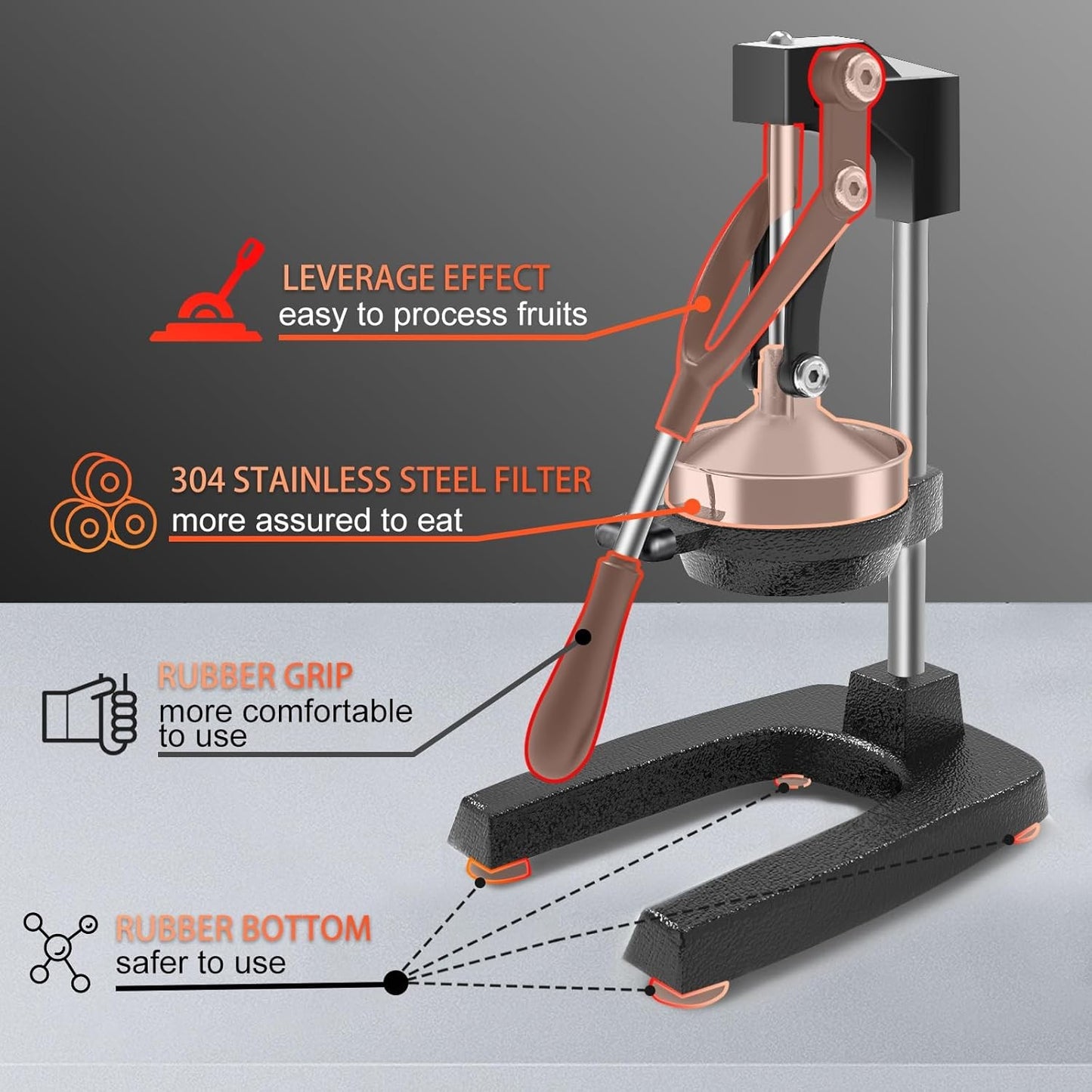 Industrial Durable Cast-Iron Hand Press Manual Citrus Fruit Juicer NEW